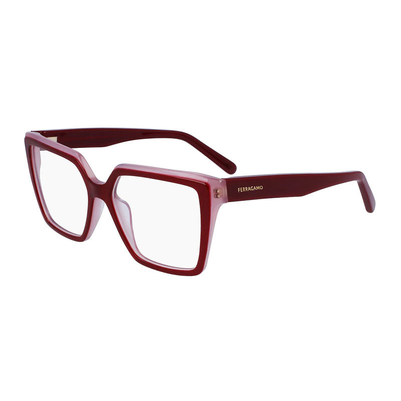 Salvatore Ferragamo Eyeglasses Square Full Rim, Burgundy/Rose Gold Frame and Clear Demo Lenses Lens SF2950N614