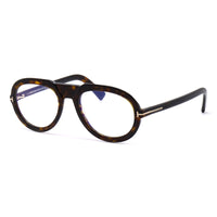 Tom Ford Eyeglasses Aviator Full Rim, Shiny Dark Havana Frame and Clear Demo Lenses Lens FT5756-B052
