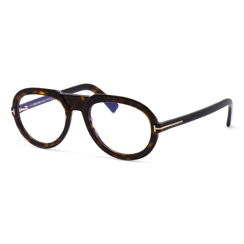Tom Ford Eyeglasses Aviator Full Rim, Shiny Dark Havana Frame and Clear Demo Lenses Lens FT5756-B052
