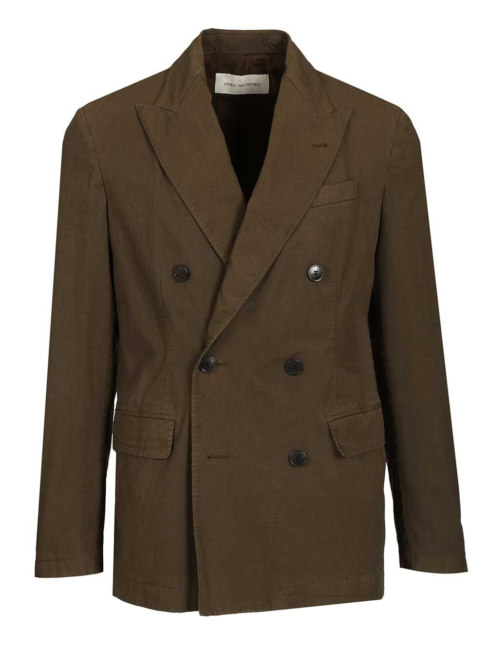 Dries Van Noten Men Double-Breasted Cotton Blazer