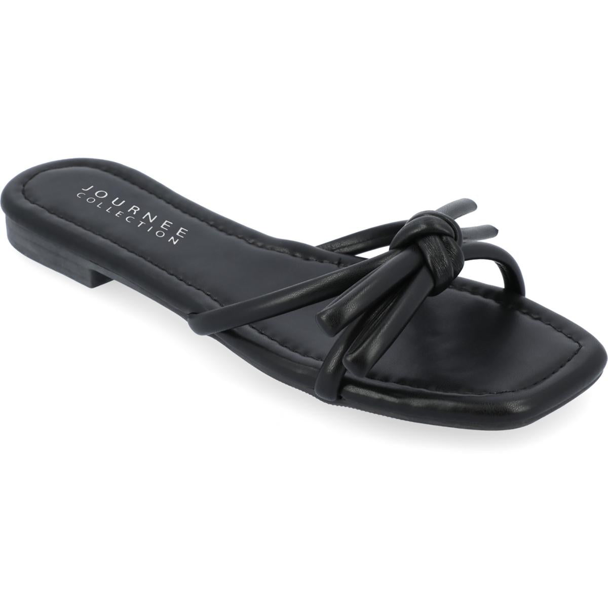 Womens Faux Leather Slip On Flatform Sandals Black