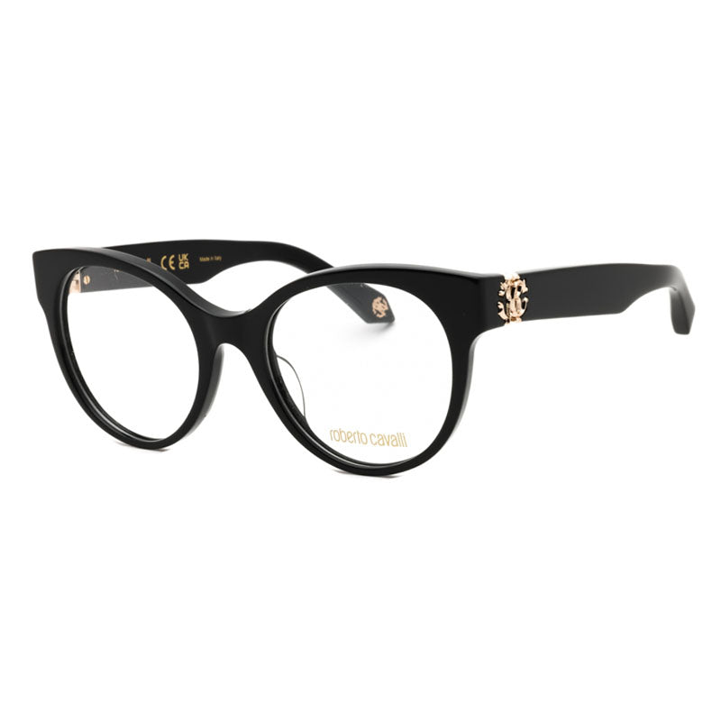 Roberto Cavalli Roberto Cavalli Eyeglasses Round Full Rim, Black Frame and Clear Demo Lenses Lens VRC027M0700