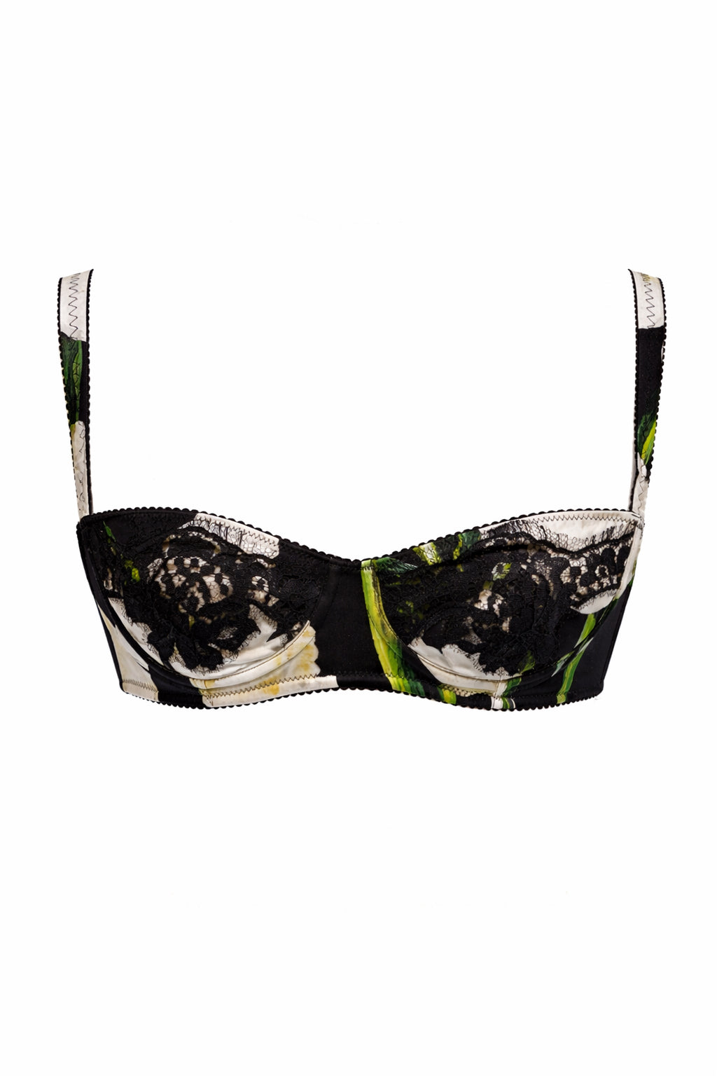 Dolce & Gabbana Green Floral & Black Lace Underwire Bra-34A