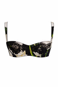Dolce & Gabbana Green Floral & Black Lace Underwire Bra-34A