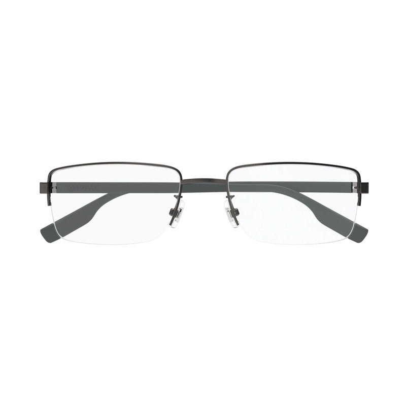 Montblanc Eyeglasses Rectangle Semi Rim, Grey Frame and Clear Demo Lens Lens MB0188O006