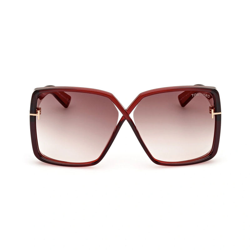 Tom Ford Sunglasses Geometric Full Rim, Shiny Red Frame and Brown Gradient Lens FT111766G