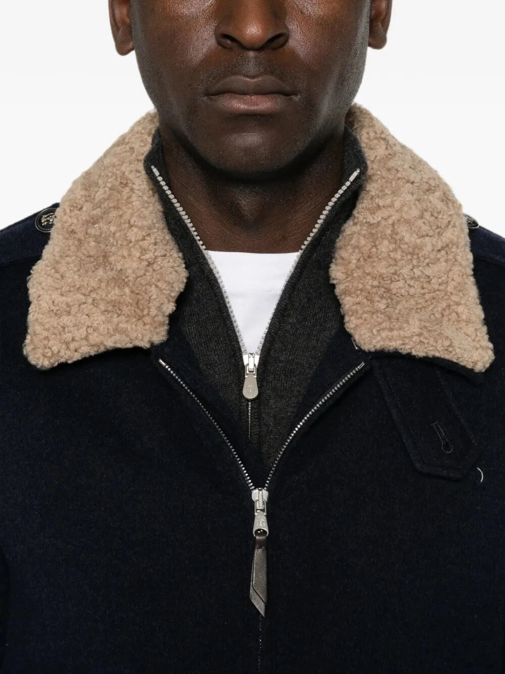 Brunello Cucinelli Men Bonded Cashmere Beaver Cloth Bomber Jacket
