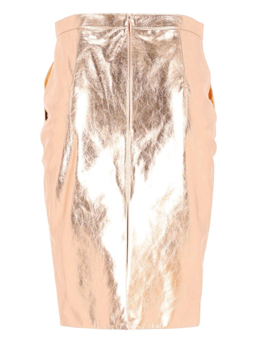 Saint Laurent Women Metallic Leather Pencil Skirt