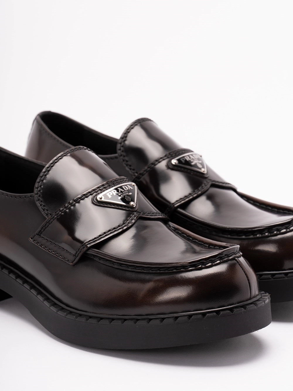 Prada Prada Men Chocolate Brushed Leather Loafers
