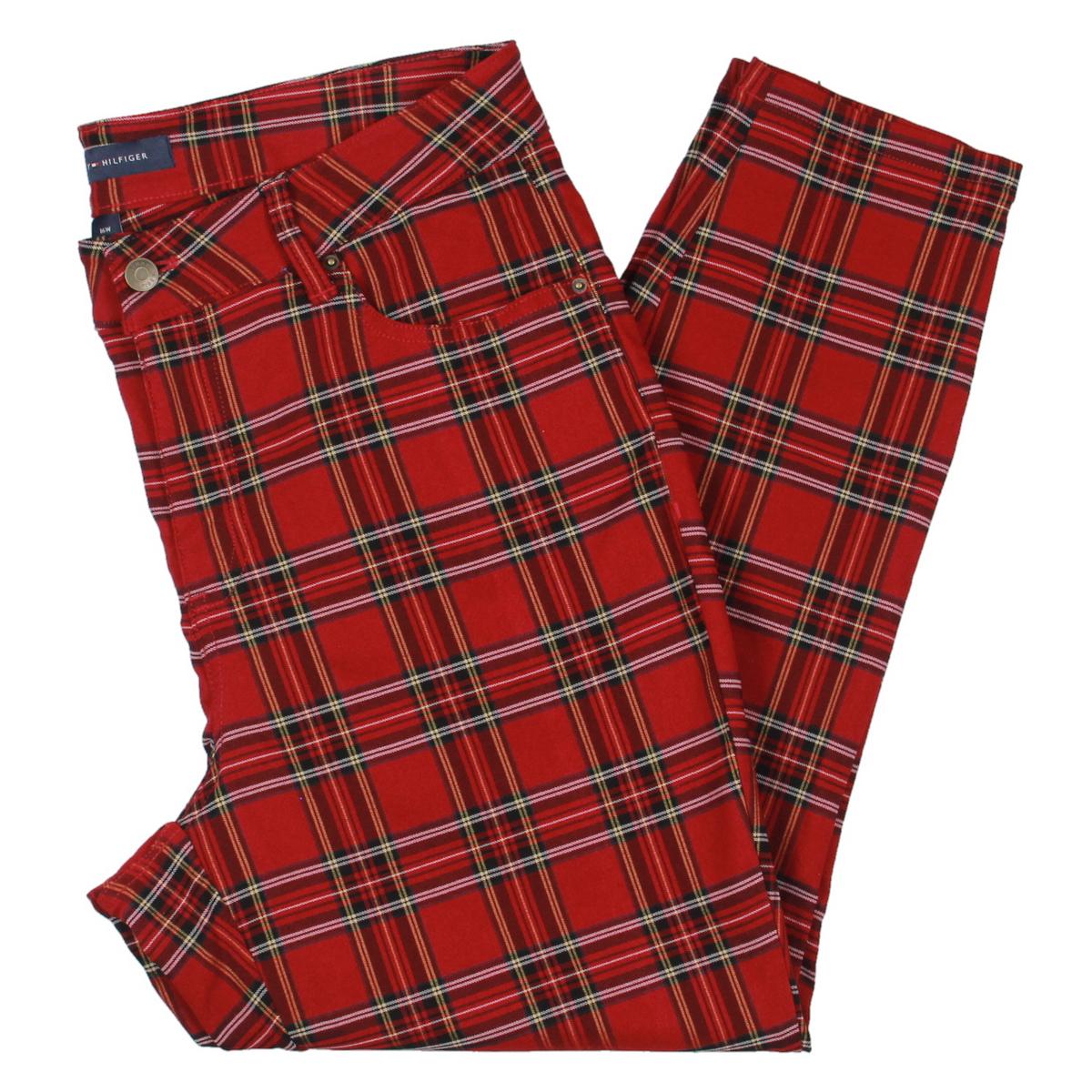 Plus Womens Plaid Stretch Skinny Pants
