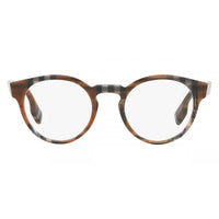 Burberry Eyeglasses Round Full Rim, Check Brown Frame and Clear Demo Lenses Lens BE23543967