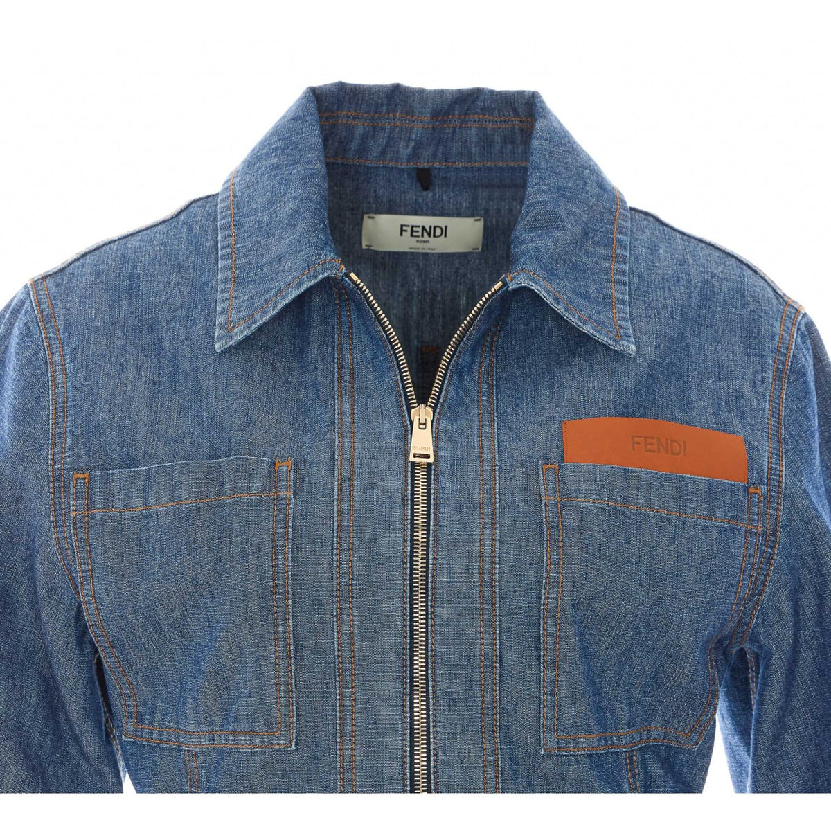Fendi Women Denim Dress With Fendi Maxi Patch