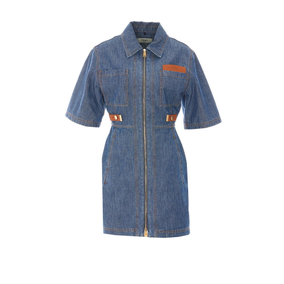 Fendi Women Denim Dress With Fendi Maxi Patch