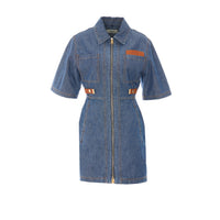 Fendi Women Denim Dress With Fendi Maxi Patch
