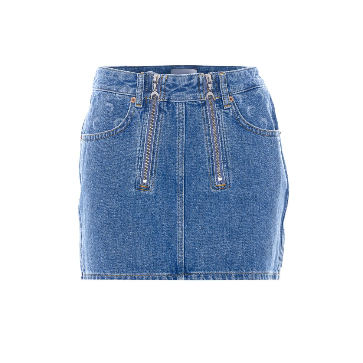 Marine Serre Women Denim Zipped Mini Skirt With Moon Logo