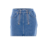 Marine Serre Women Denim Zipped Mini Skirt With Moon Logo