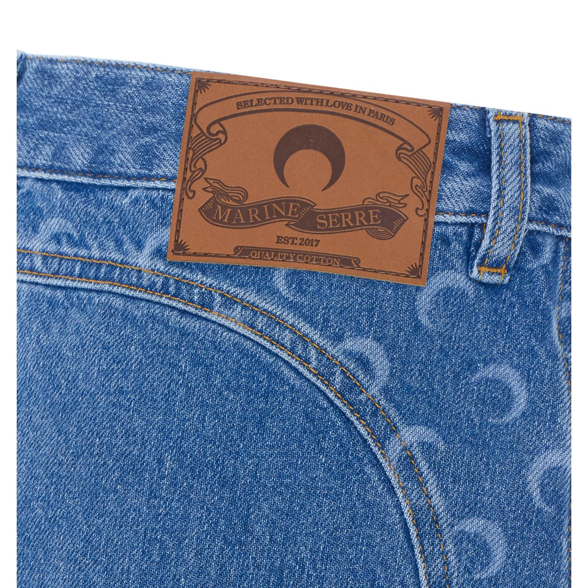 Marine Serre Women Denim Zipped Mini Skirt With Moon Logo