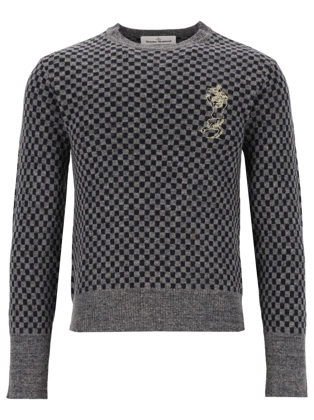 Vivienne Westwood Men Checkered Crewneck Sweater With Embroidery