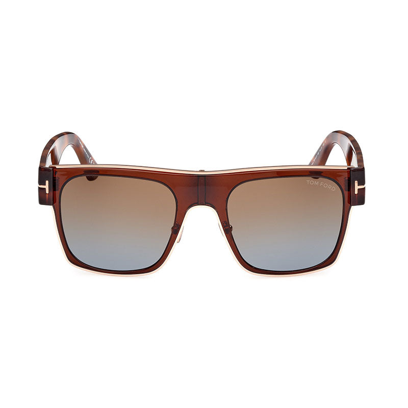 Tom Ford Sunglasses Square Full Rim, Shiny Dark Brown/Havana Frame and Brown Gradient Lens FT107348F