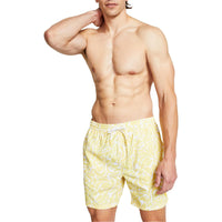 Mens Drawstring Printed Swim Trunks 35" Waist Abstract Yellow White