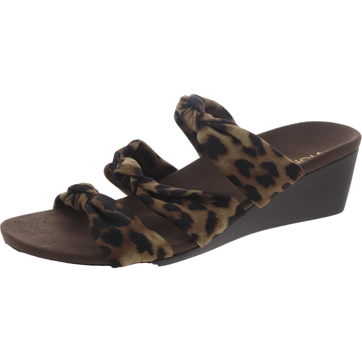 Rizzo Womens Satin Leopard Print Wedge Sandals