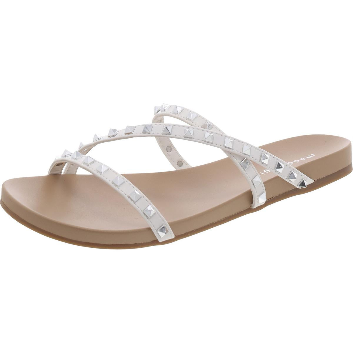Candy Womens Studded Slide Sandals 7.5 Medium White Silver