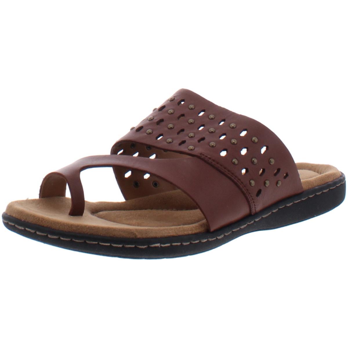Catalina Womens Leather Studded Slide Sandals 11 Tan