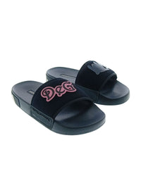 Dolce & Gabbana Dolce & Gabbana Black Pink Velcro DG Love Pool Slide-36