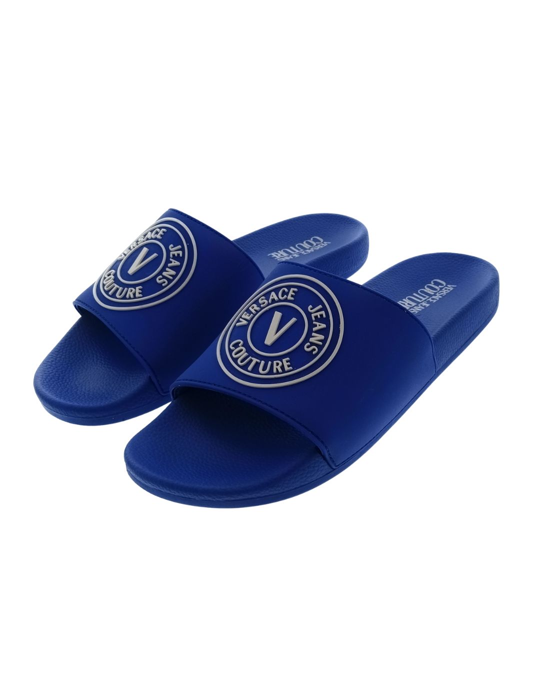 Defective Versace Jeans Couture Electric Blue Logo Print Wide Strap Slide-9.5
