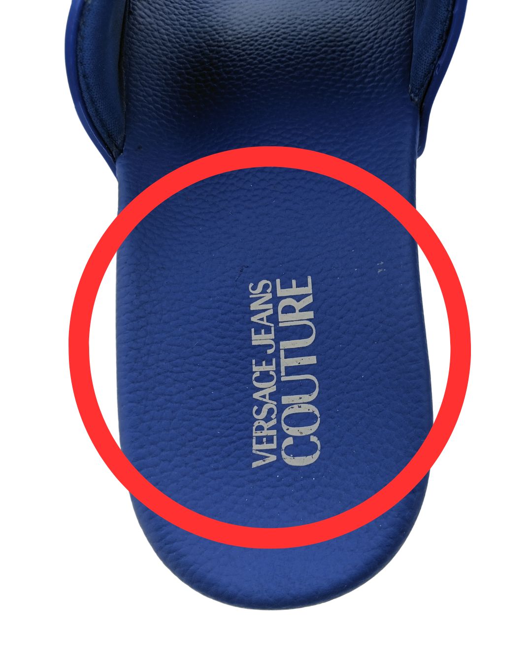 Defective Versace Jeans Couture Electric Blue Logo Print Wide Strap Slide-9.5