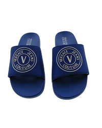 Defective Versace Jeans Couture Electric Blue Logo Print Wide Strap Slide-9.5