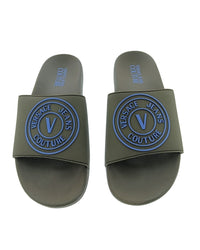 Defective Versace Jeans Couture Forest Green Logo Print Wide Strap Slide-8.5