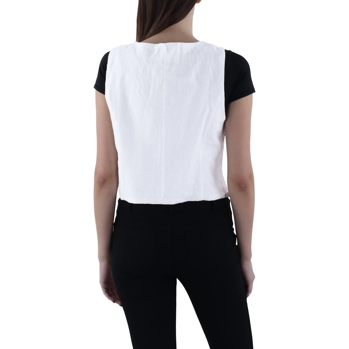 Womens Linen Button-Down Cropped
