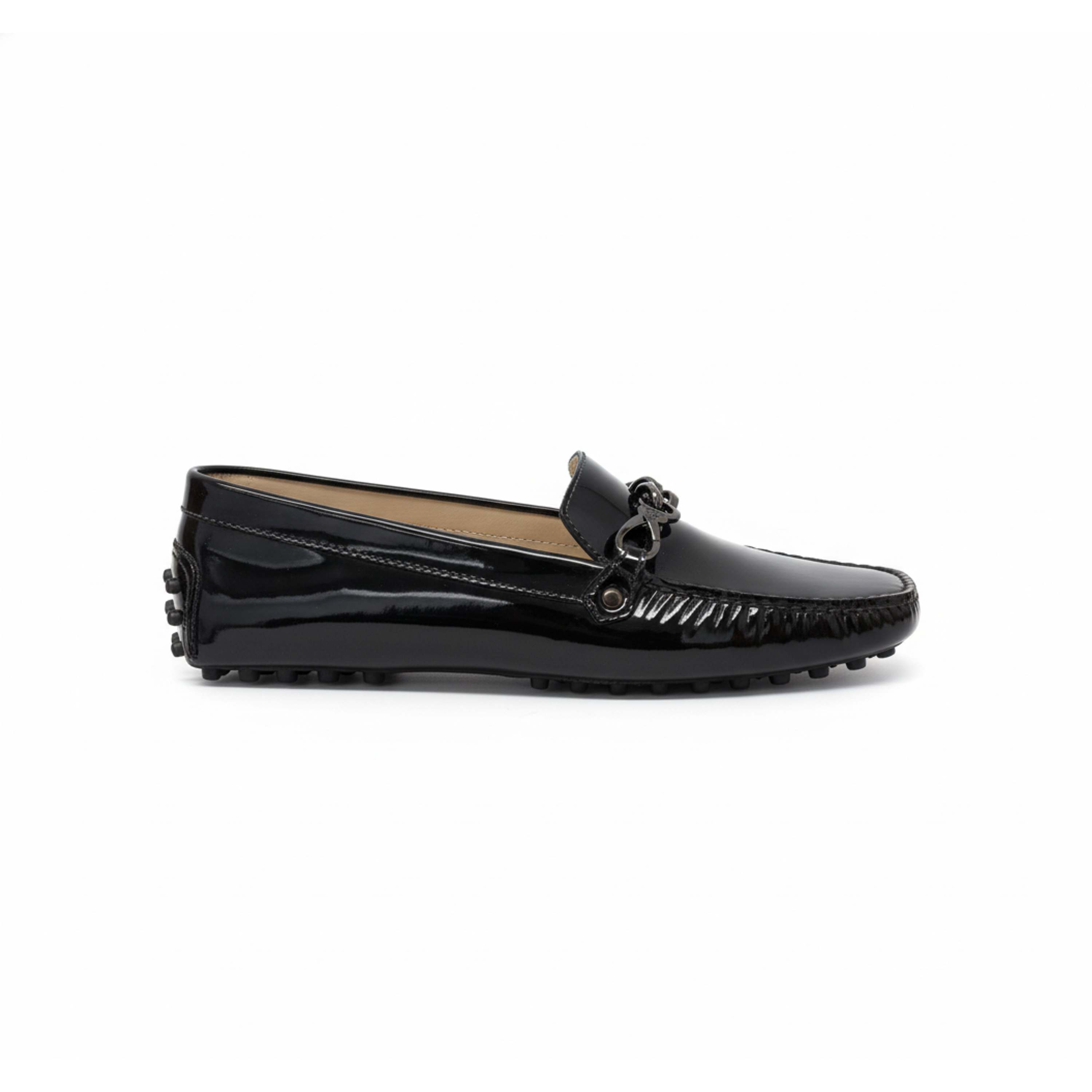 Tods Black Polished Leather Penny Loafers