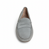 Tod’s Light Grey Suede Driving Loafers with Rubber Pebble Sole