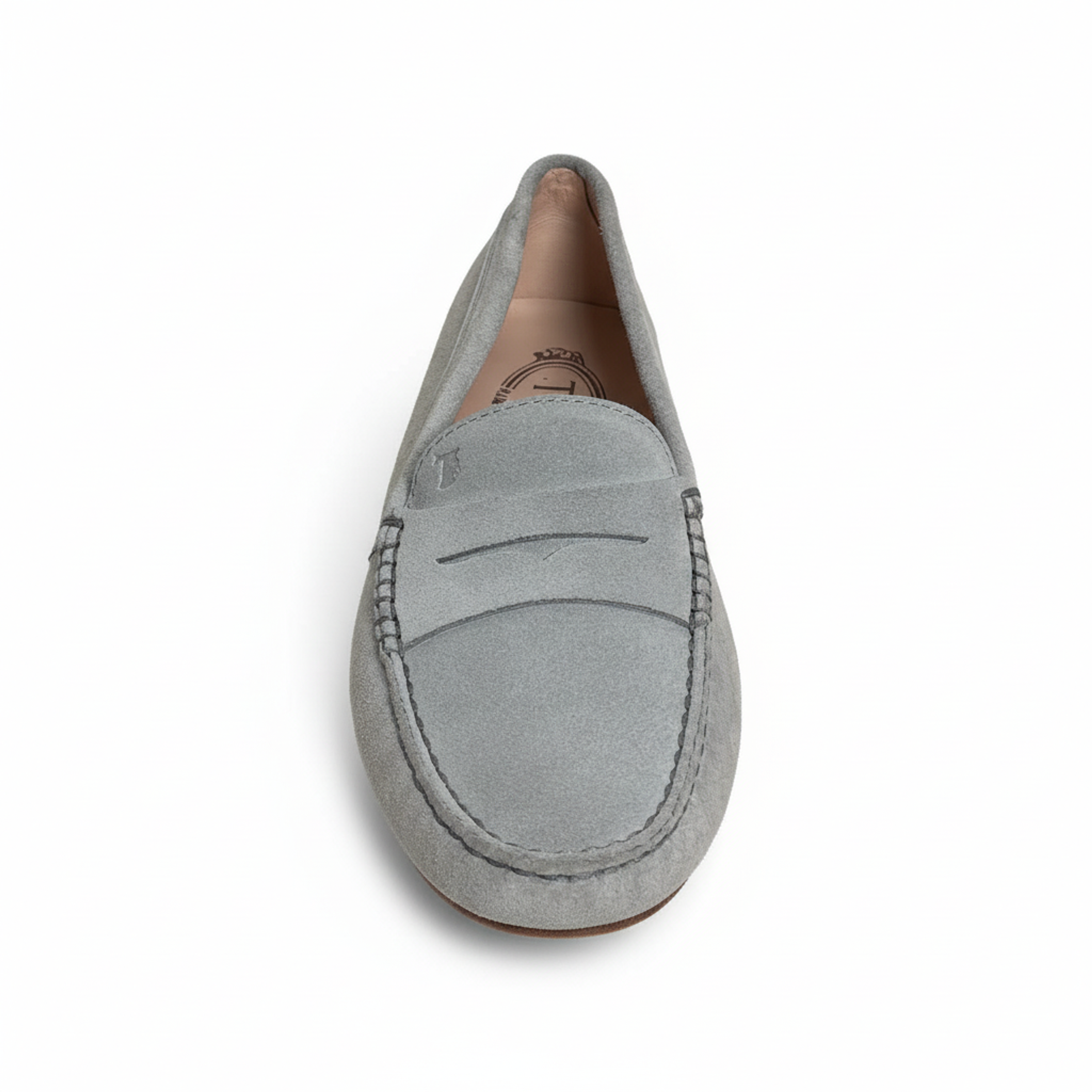 Tod’s Light Grey Suede Driving Loafers with Rubber Pebble Sole
