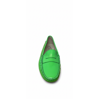 Tod’s Neon Green Patent Leather Driving Loafers with Rubber Pebble Sole