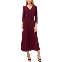 Womens Knit Beaded Midi Dress Dark Burgundy