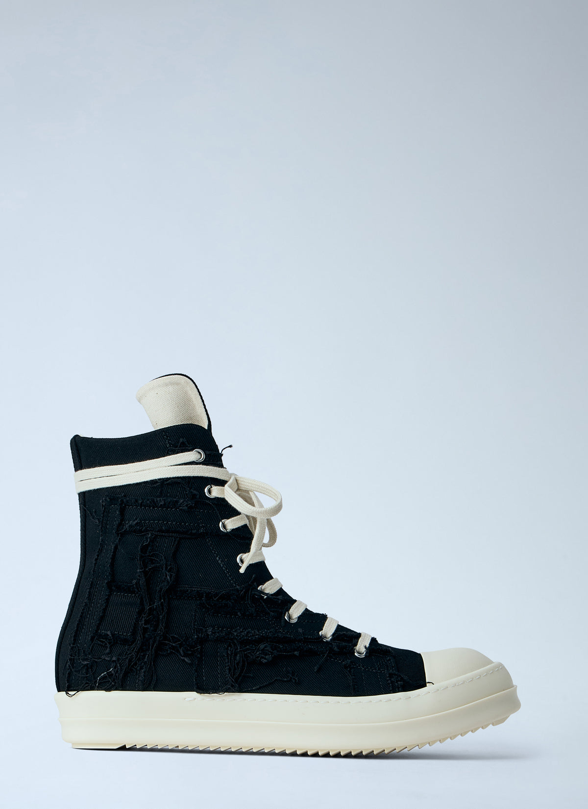 Rick Owens Drkshdw Men Frayed Denim High-Top Sneakers