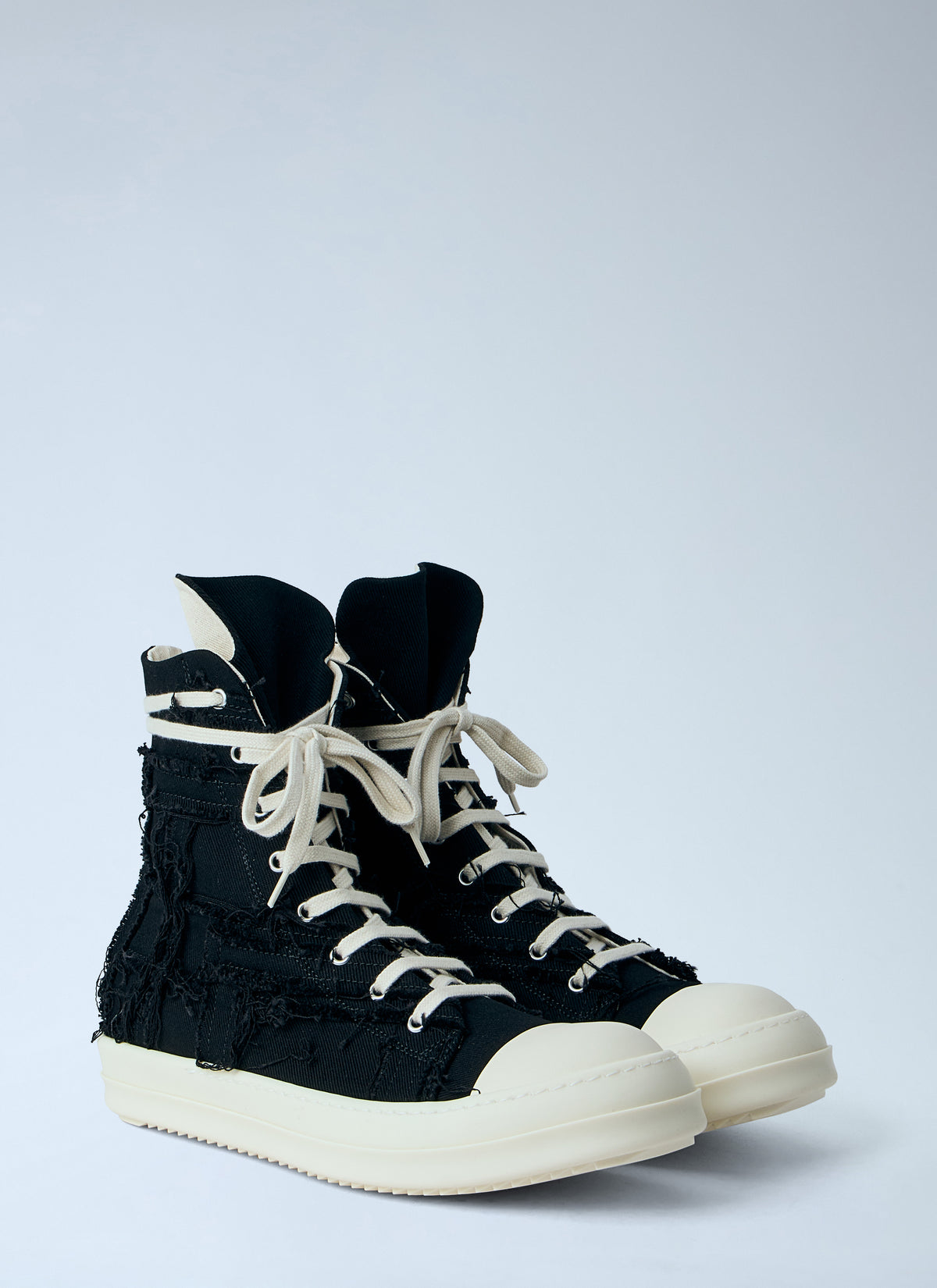 Rick Owens Drkshdw Men Frayed Denim High-Top Sneakers