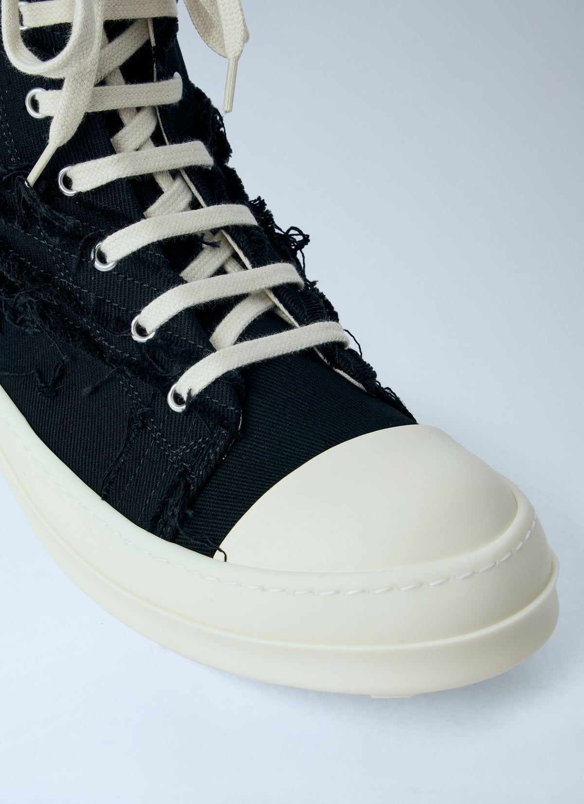 Rick Owens Drkshdw Men Frayed Denim High-Top Sneakers
