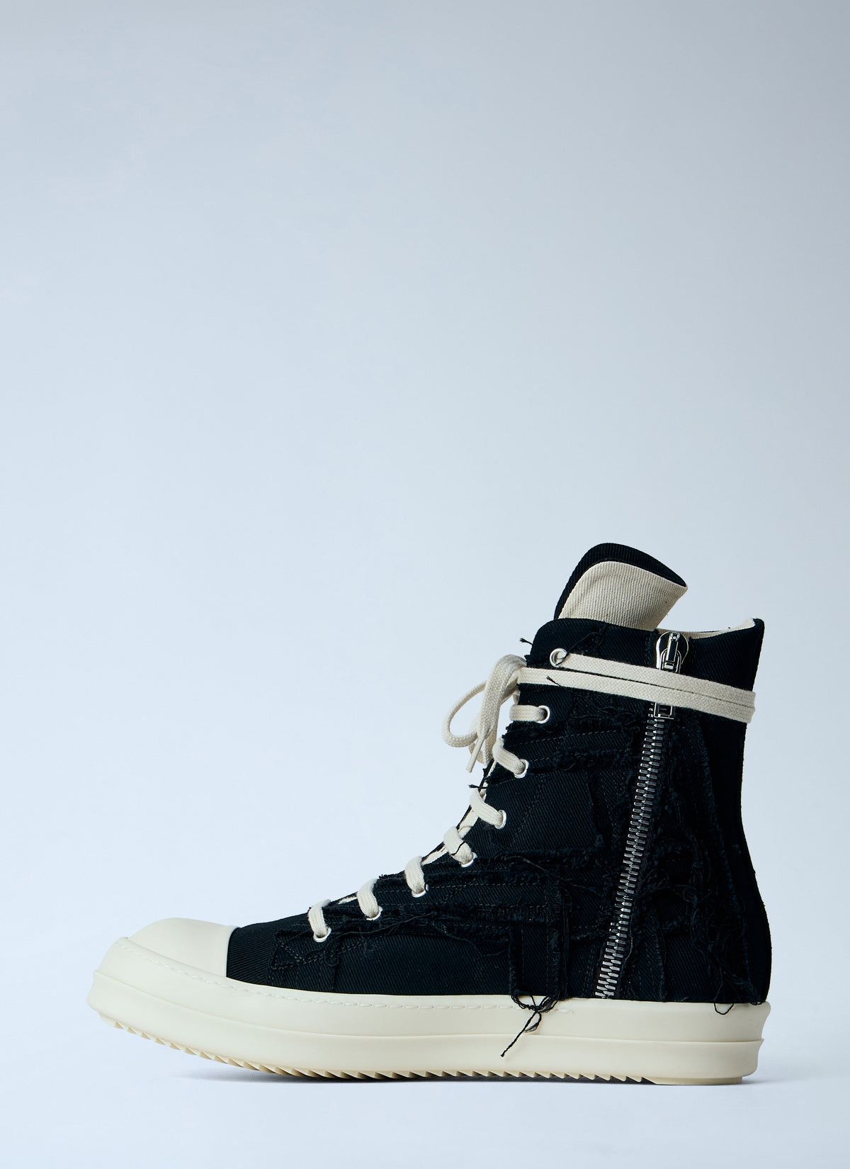 Rick Owens Drkshdw Men Frayed Denim High-Top Sneakers