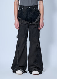 Rick Owens Drkshdw Men Shredded Denim Slivered Bootcut Jeans