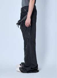 Rick Owens Drkshdw Men Shredded Denim Slivered Bootcut Jeans