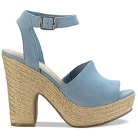 Fey Womens Buckle Block Heel Platform Sandals