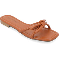Womens Faux Leather Slip On Flatform Sandals Cognac
