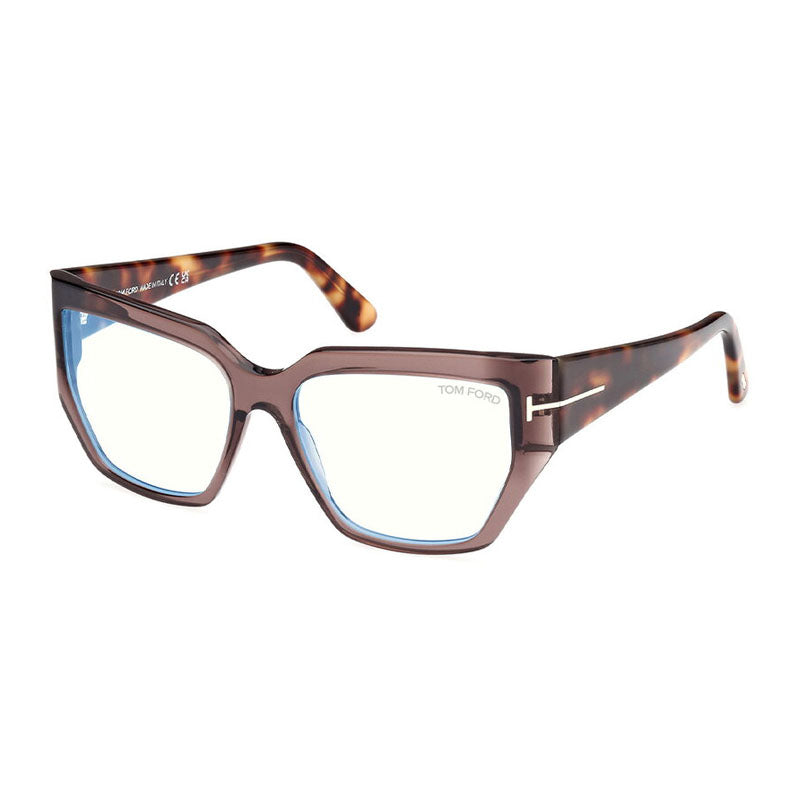 Tom Ford Eyeglasses Square Full Rim, Dark Havana Frame and Clear Blue Light Block Lenses Lens FT5951-B052