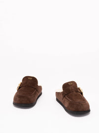 Prada Women Suede And Shearling Mules