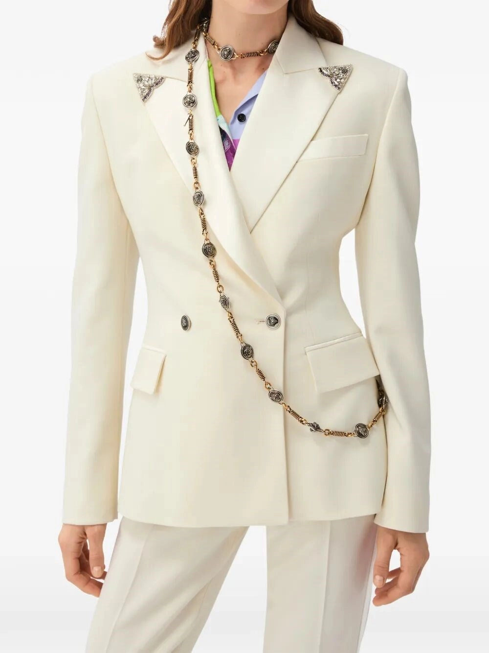 Versace Women Embroidered Stretch Wool Blazer