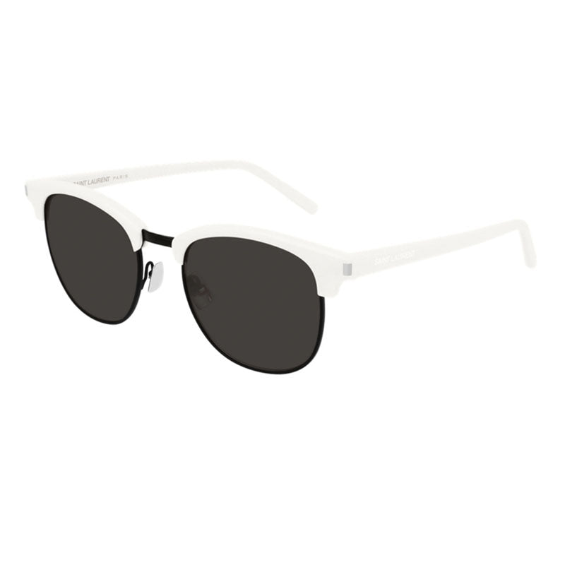 Saint Laurent Sunglasses Browline Semi Rim, Ivory Frame and Black Lens SL108011